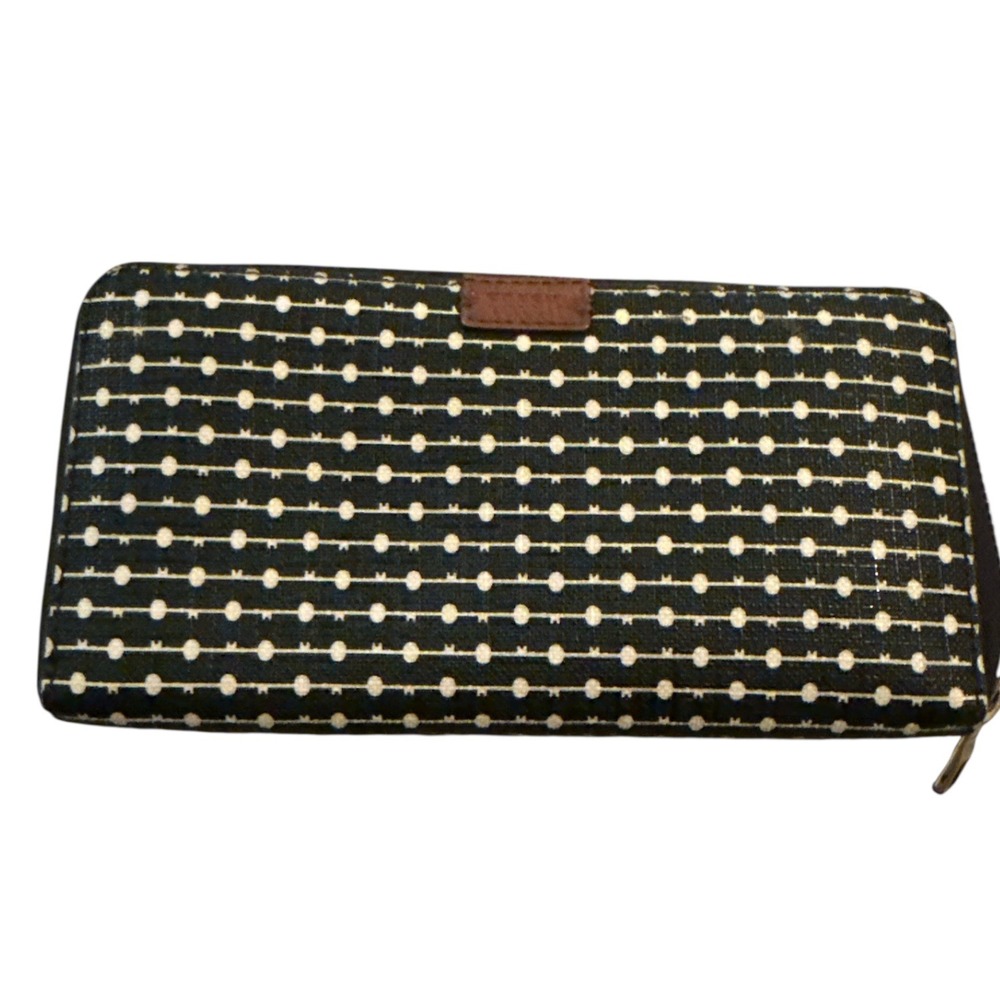 Fossil Black White Geometric Dot Zip Around Wallet Manmade Material